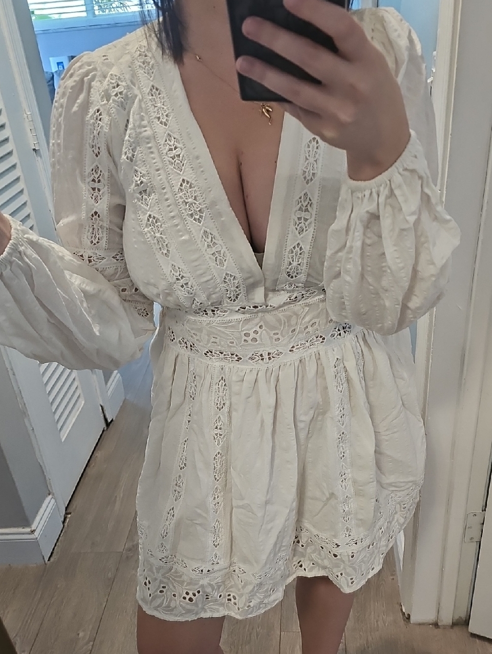 POL White Boho V-Neck Mini Dress